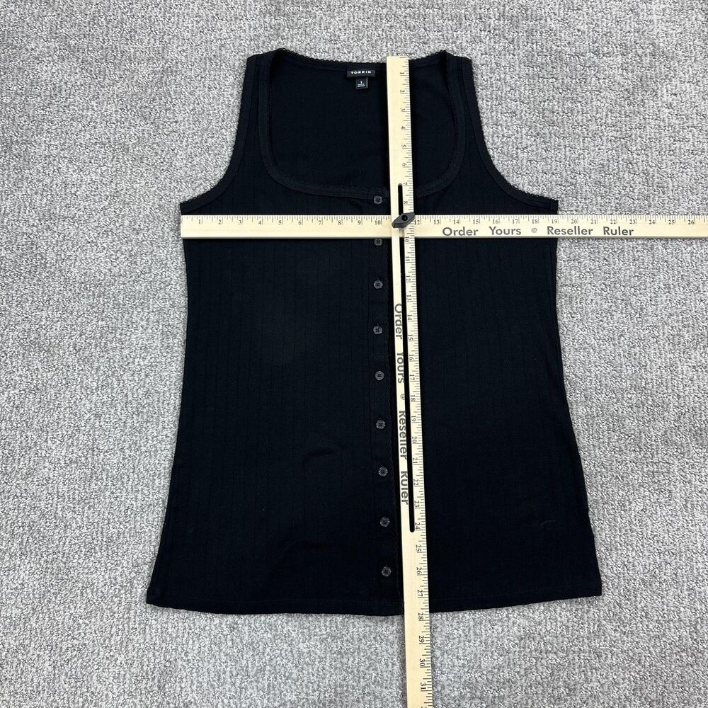 Torrid Top Womens 1 Black Square Neck Sleeveless Button Front Ribbed Knit Tank - Picture 5 of 9